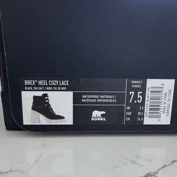 Sorel Waterproof Sherling Brex ChunkyHeel Booties in Black/Sea Salt Size 7.5 - Picture 11 of 11